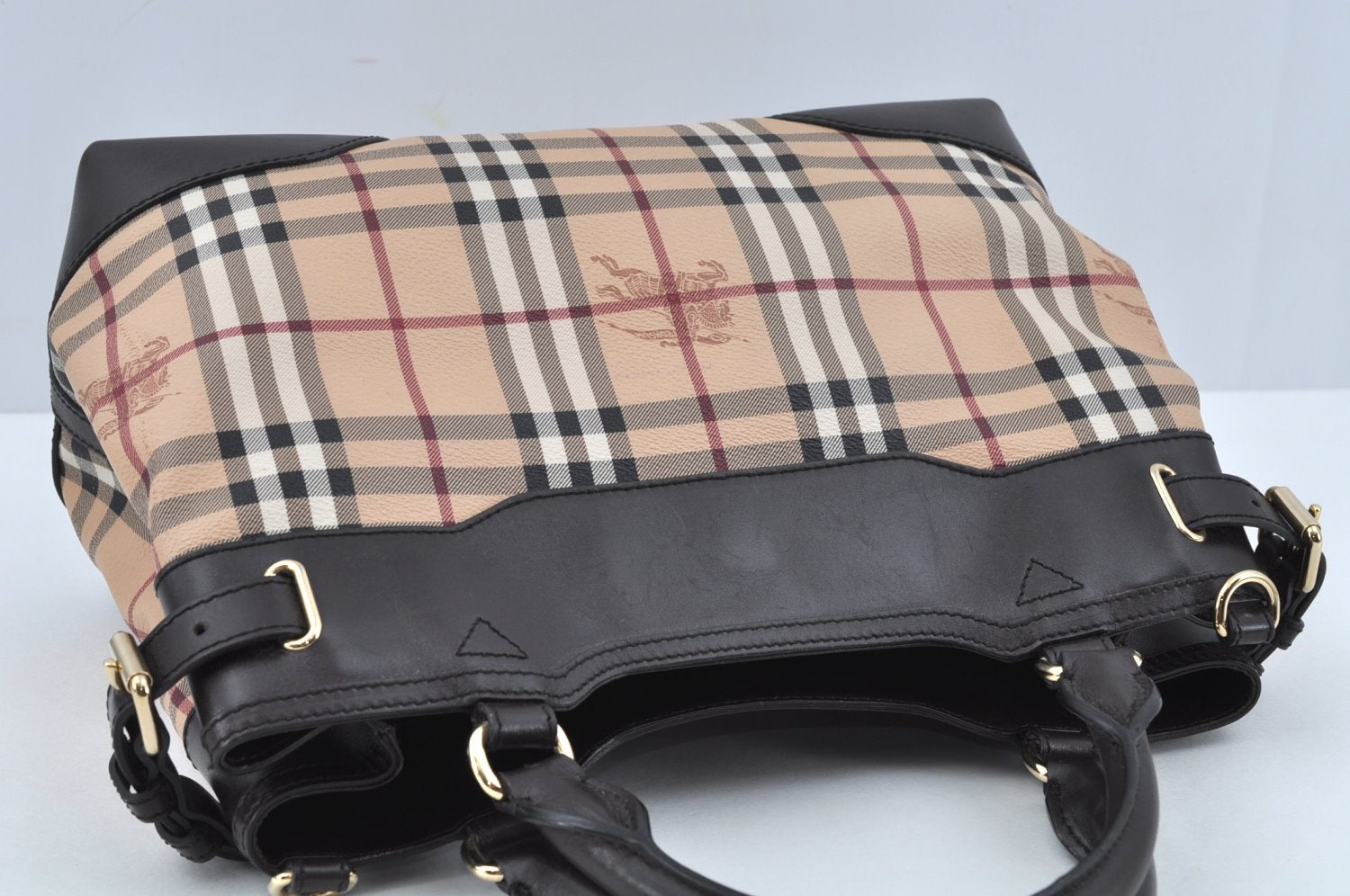 Authentic BURBERRY Vintage Nova Check PVC Leather Hand Bag Beige L0192