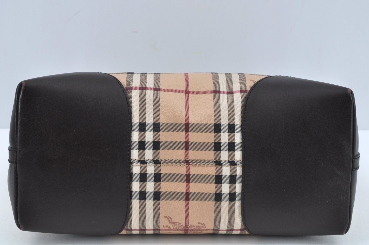 Authentic BURBERRY Vintage Nova Check PVC Leather Hand Bag Beige L0192