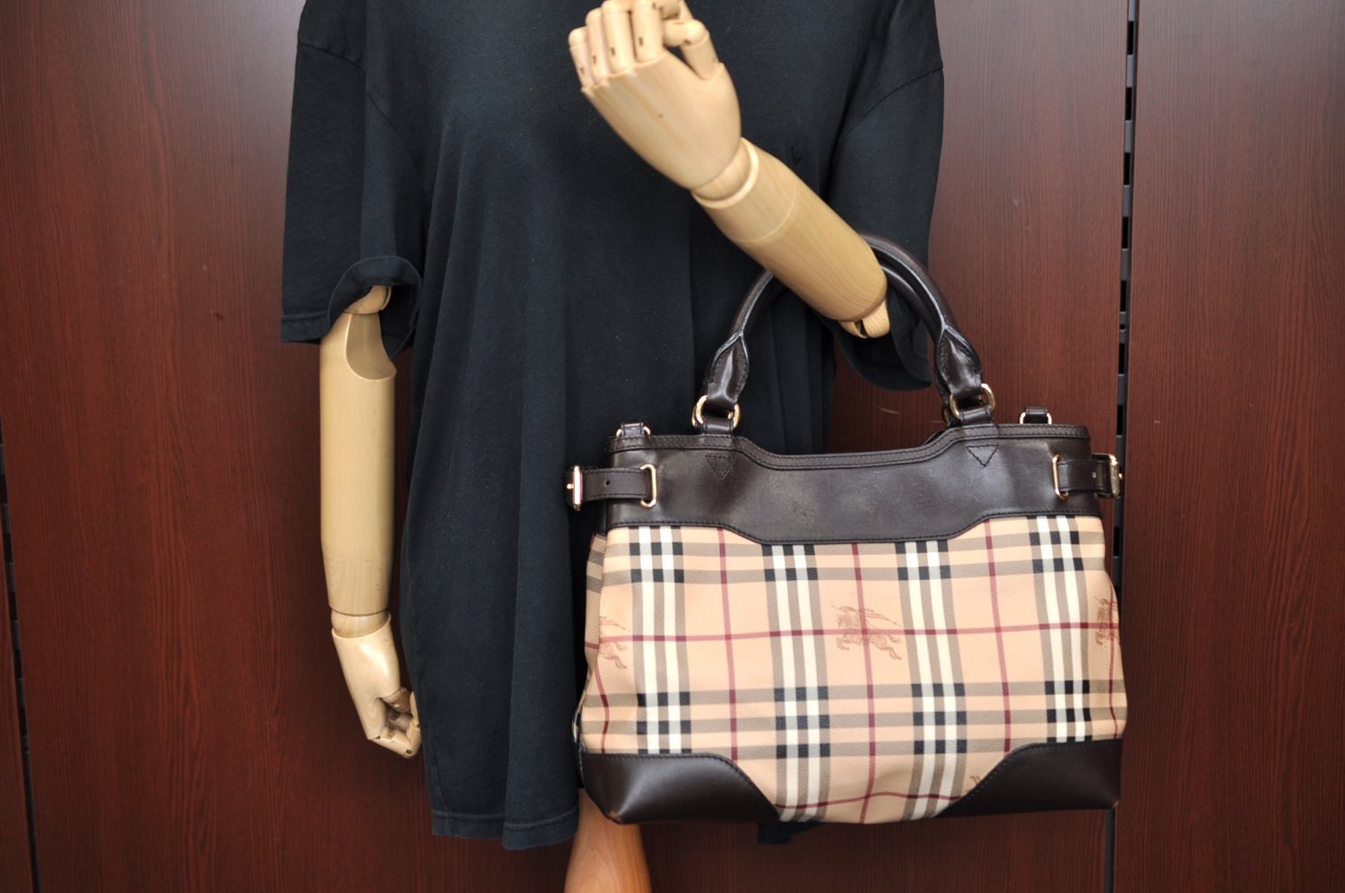 Authentic BURBERRY Vintage Nova Check PVC Leather Hand Bag Beige L0192