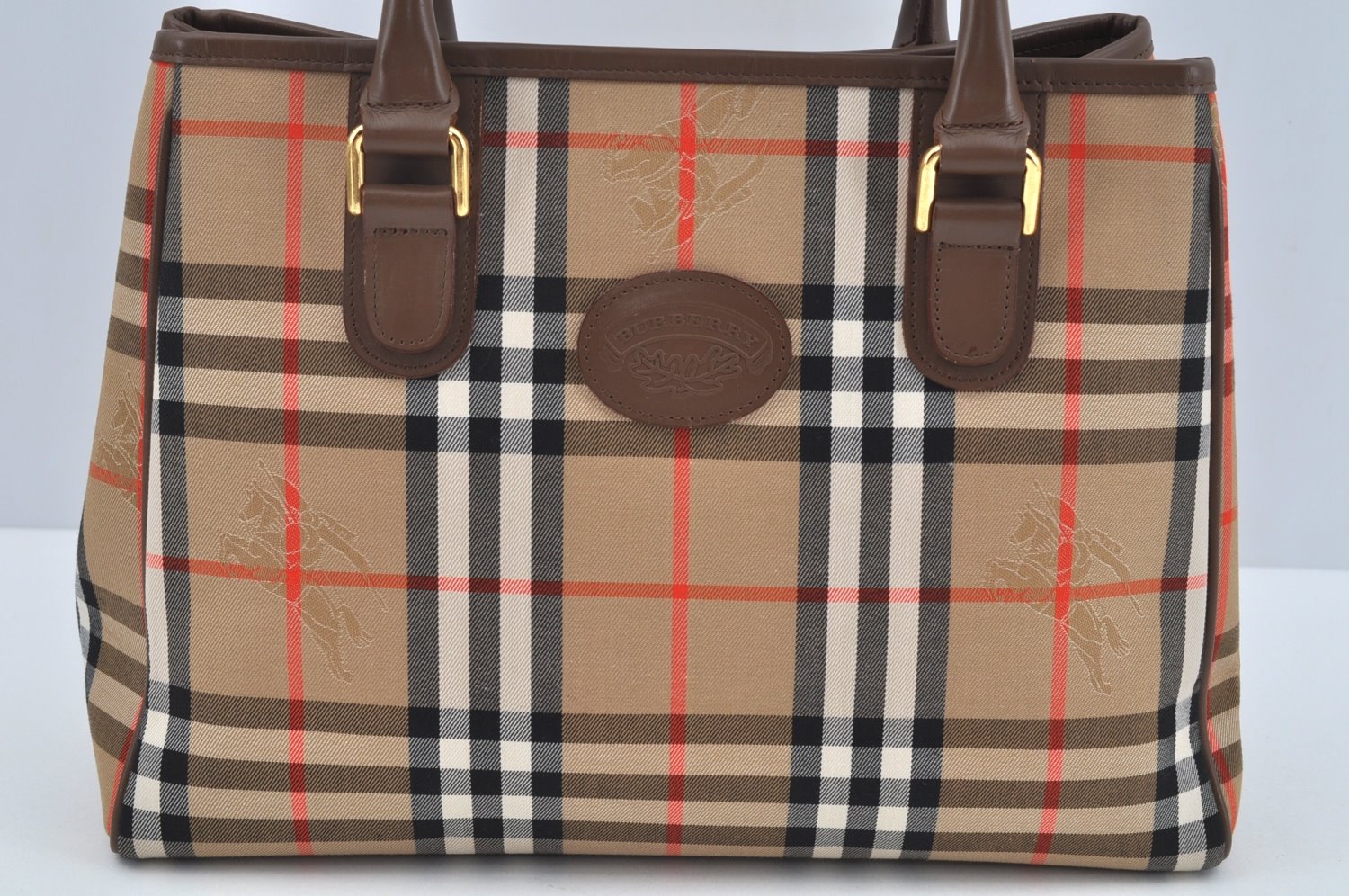 Authentic BURBERRY Vintage Nova Check Canvas Leather Hand Bag Beige L0193