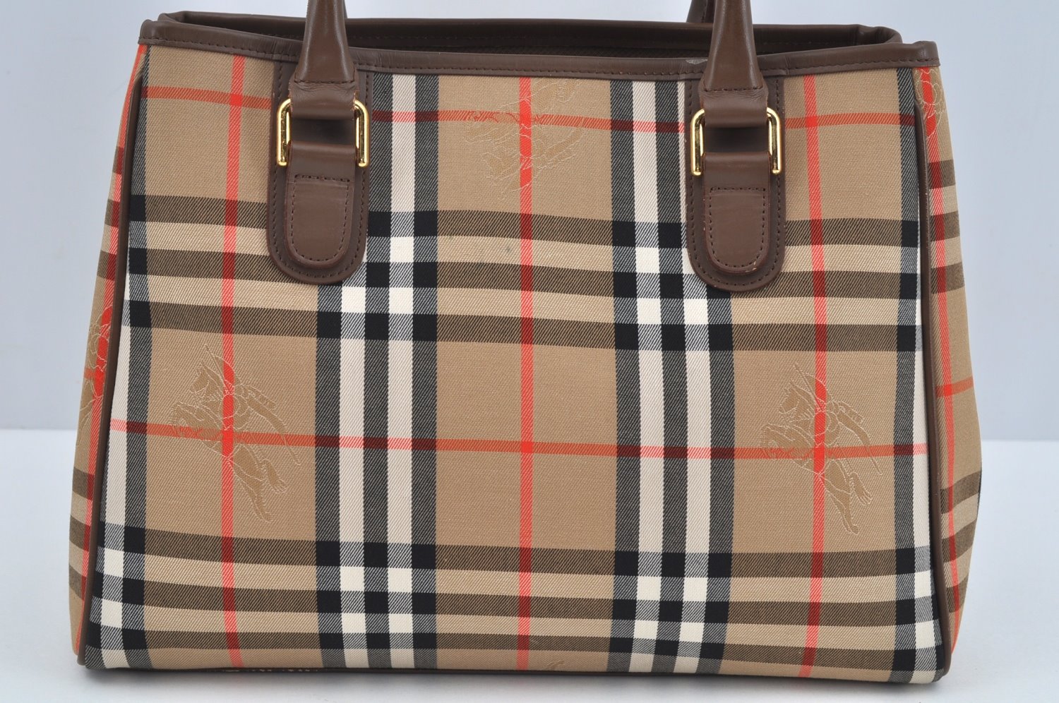 Authentic BURBERRY Vintage Nova Check Canvas Leather Hand Bag Beige L0193