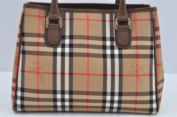 Authentic BURBERRY Vintage Nova Check Canvas Leather Hand Bag Beige L0193