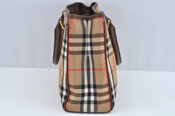 Authentic BURBERRY Vintage Nova Check Canvas Leather Hand Bag Beige L0193