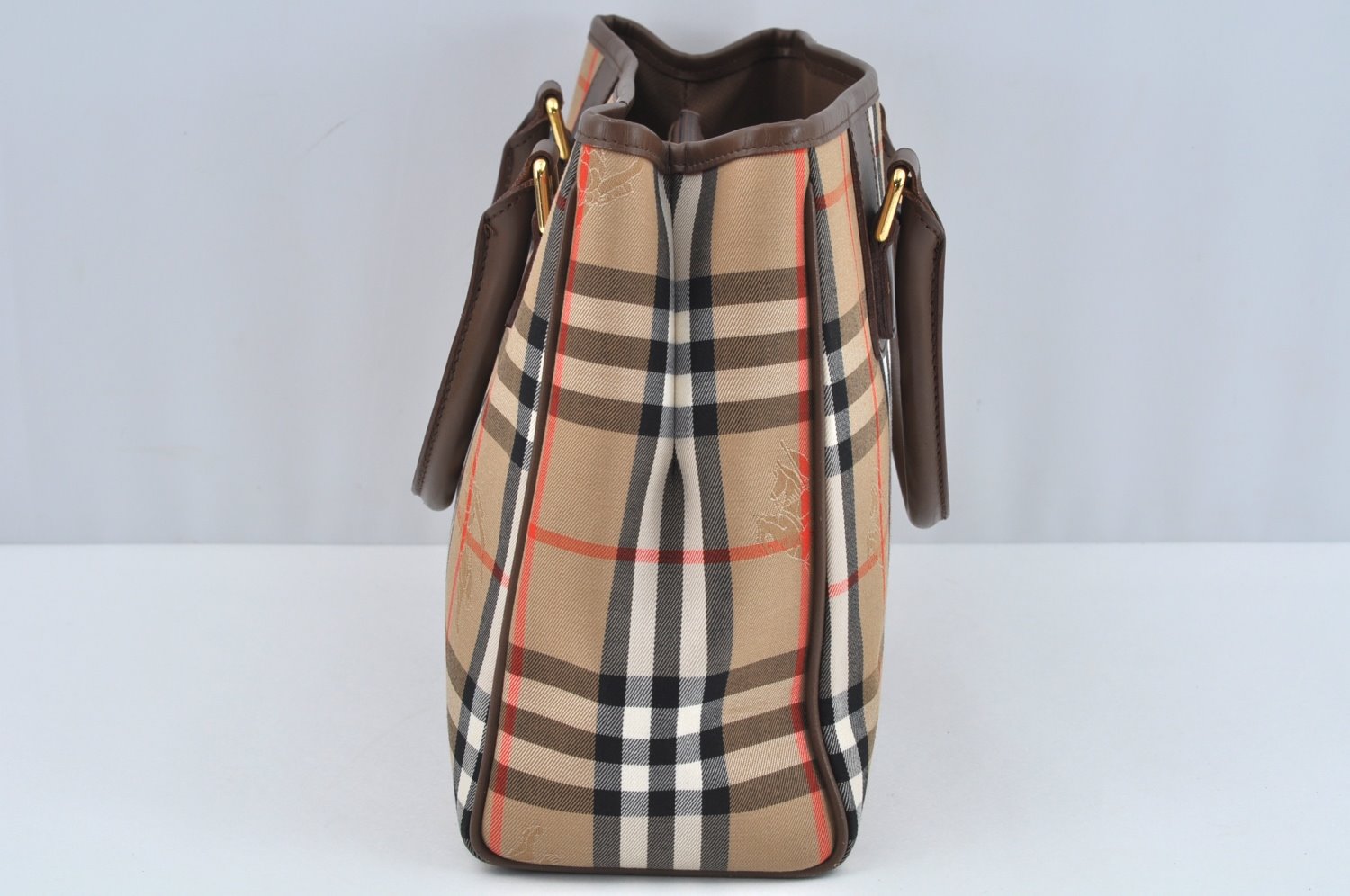 Authentic BURBERRY Vintage Nova Check Canvas Leather Hand Bag Beige L0193