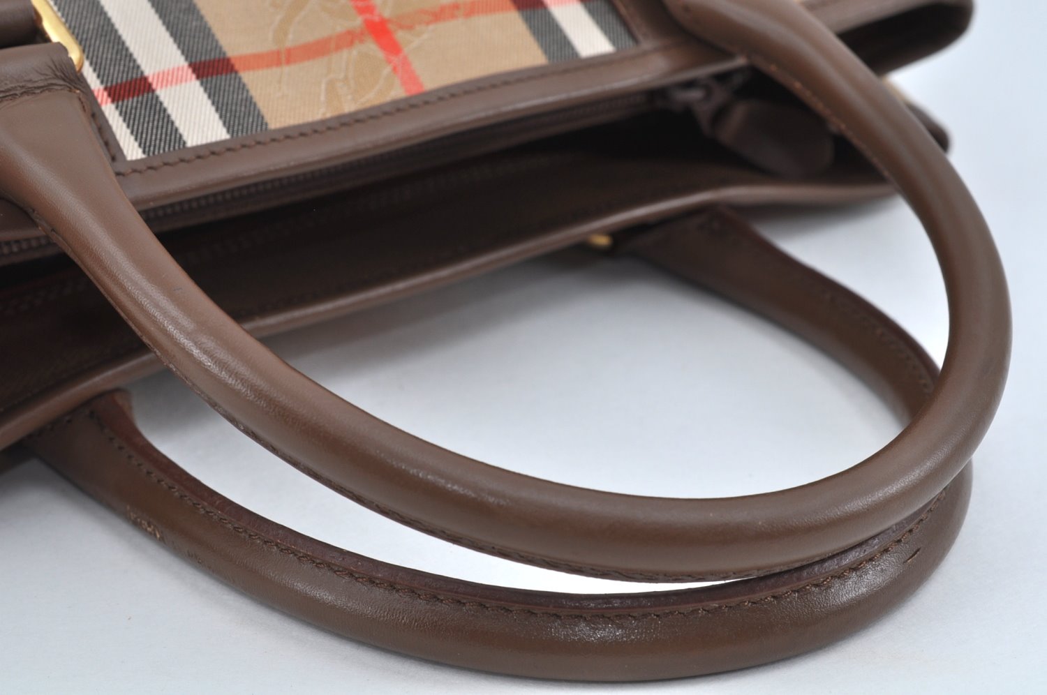 Authentic BURBERRY Vintage Nova Check Canvas Leather Hand Bag Beige L0193