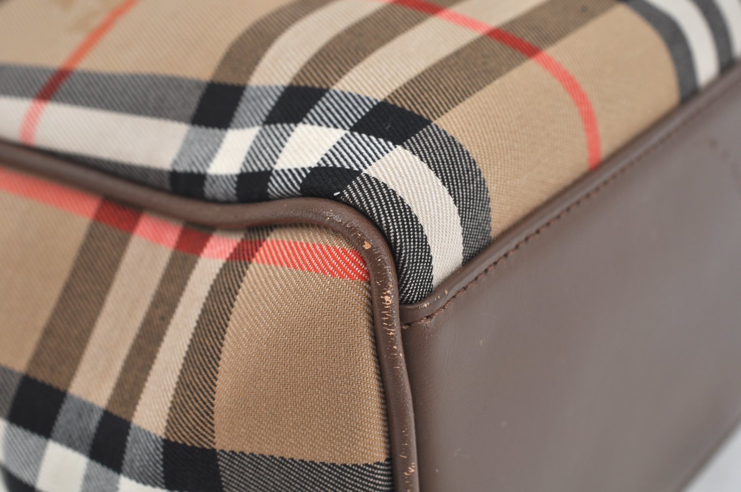 Authentic BURBERRY Vintage Nova Check Canvas Leather Hand Bag Beige L0193