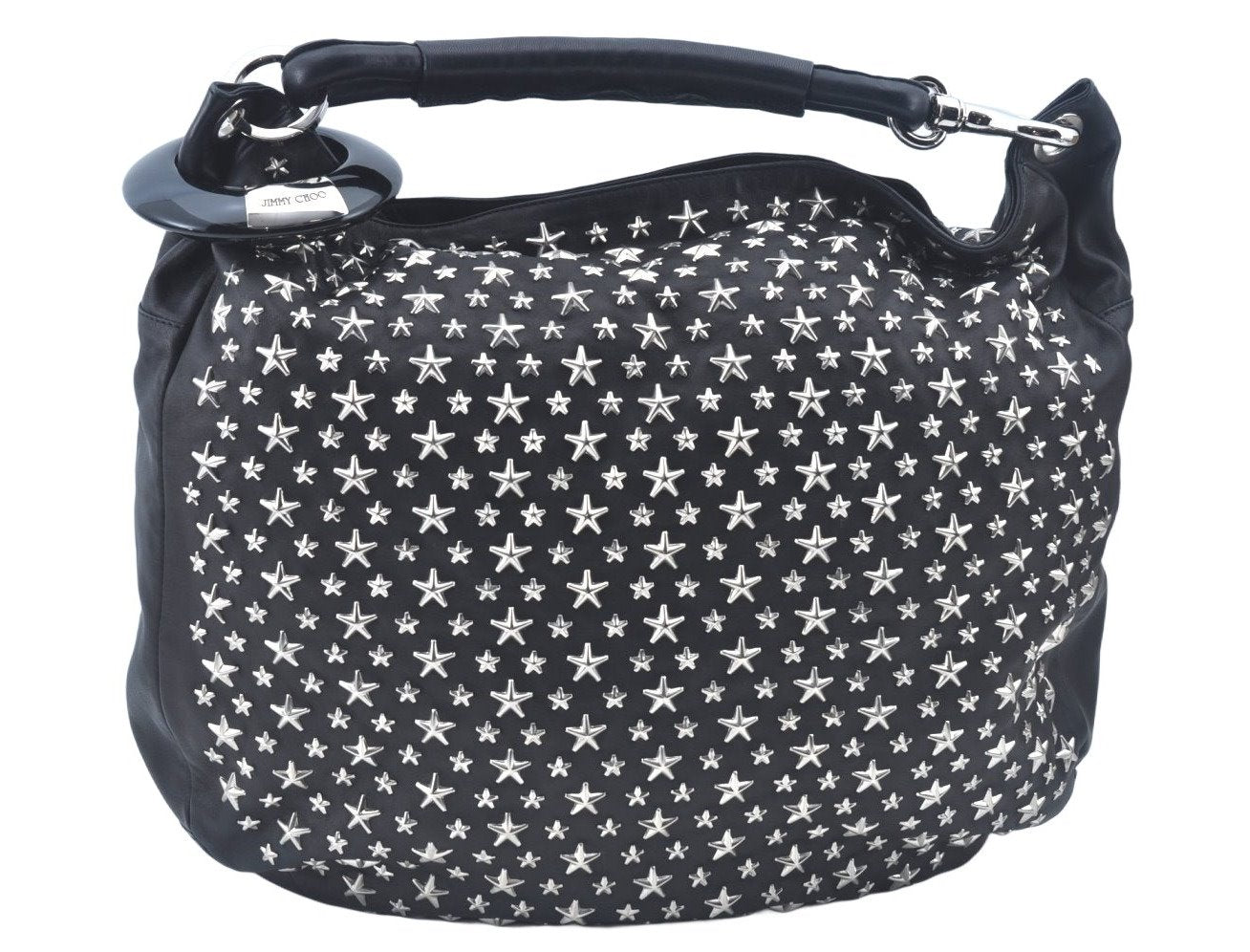 Authentic JIMMY CHOO Vintage Leather Studs Shoulder Hand Bag Purse Black L0196