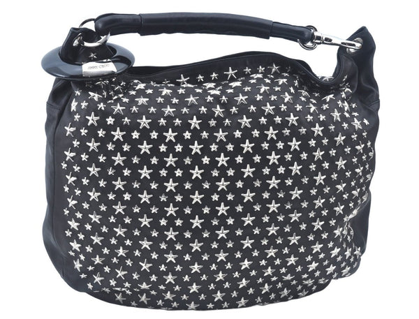 Authentic JIMMY CHOO Vintage Leather Studs Shoulder Hand Bag Purse Black L0196