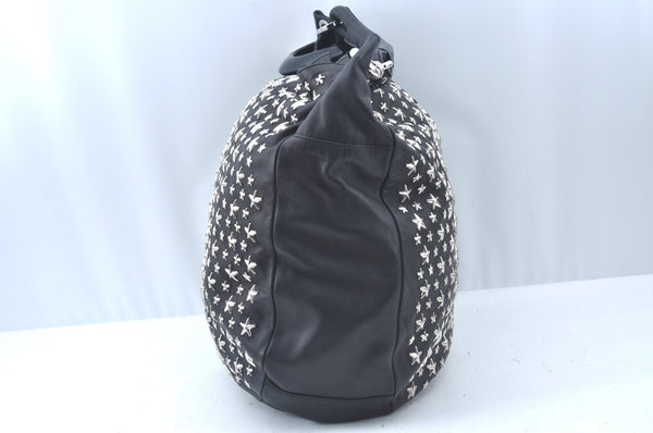 Authentic JIMMY CHOO Vintage Leather Studs Shoulder Hand Bag Purse Black L0196