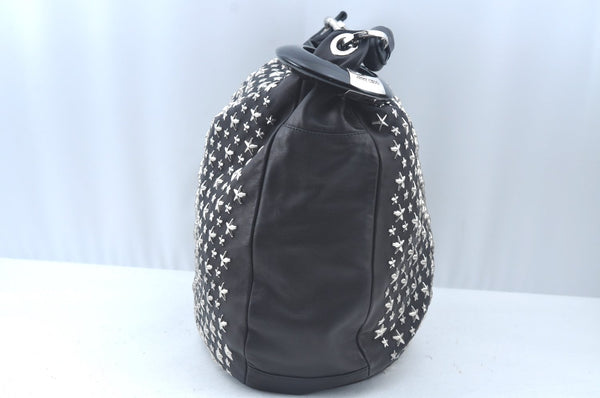 Authentic JIMMY CHOO Vintage Leather Studs Shoulder Hand Bag Purse Black L0196