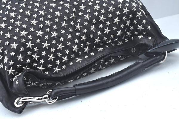 Authentic JIMMY CHOO Vintage Leather Studs Shoulder Hand Bag Purse Black L0196