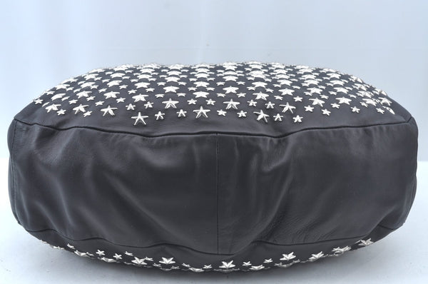 Authentic JIMMY CHOO Vintage Leather Studs Shoulder Hand Bag Purse Black L0196