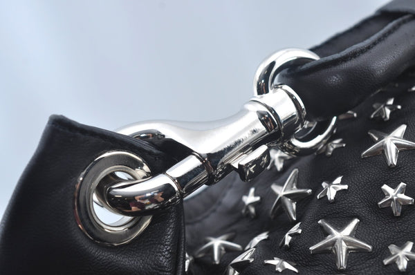 Authentic JIMMY CHOO Vintage Leather Studs Shoulder Hand Bag Purse Black L0196