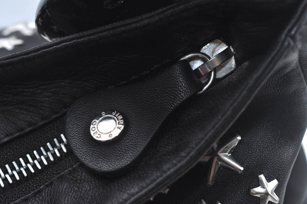 Authentic JIMMY CHOO Vintage Leather Studs Shoulder Hand Bag Purse Black L0196