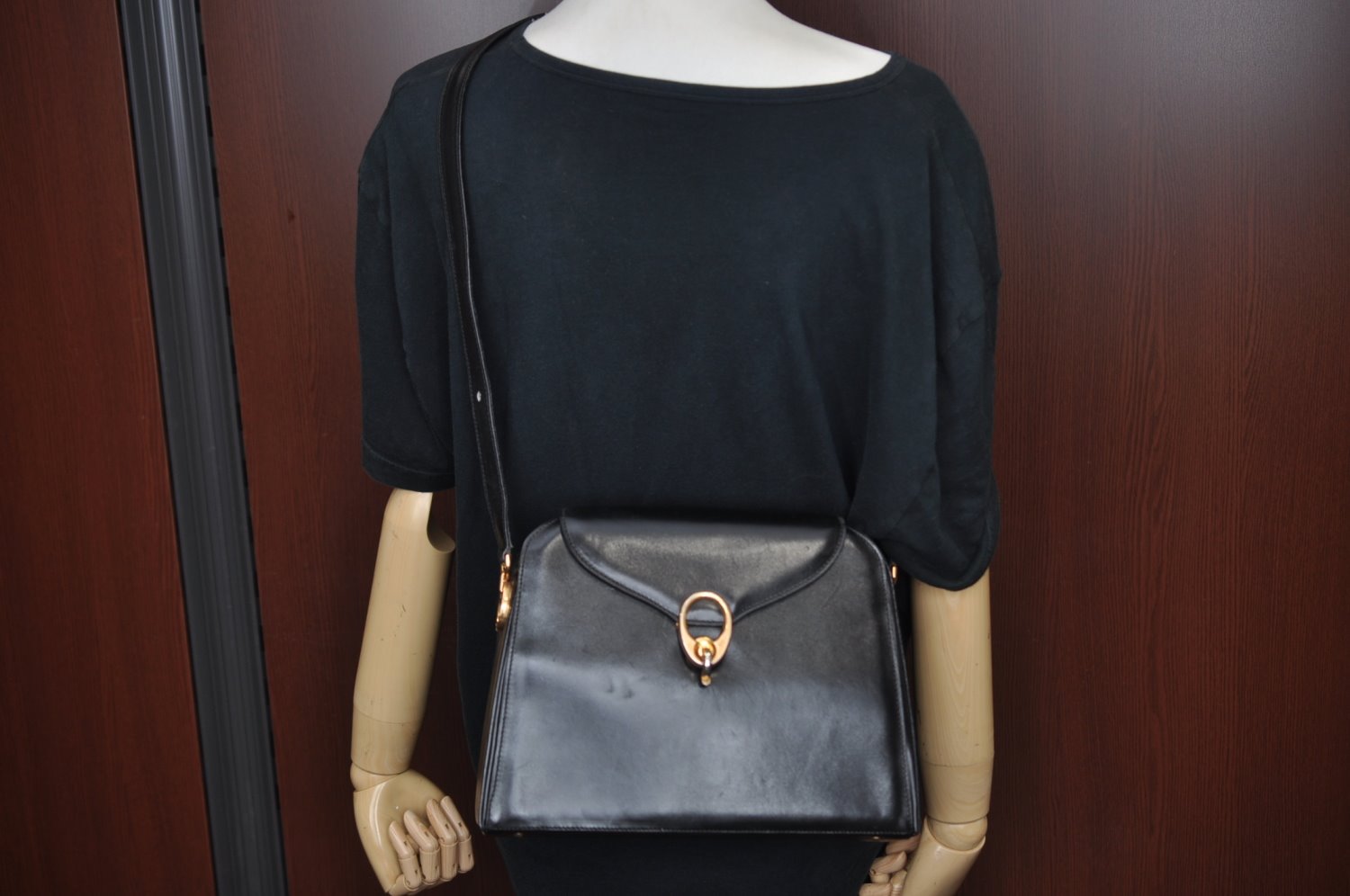 Authentic CELINE Shoulder Cross Body Bag Purse Leather Black L0197