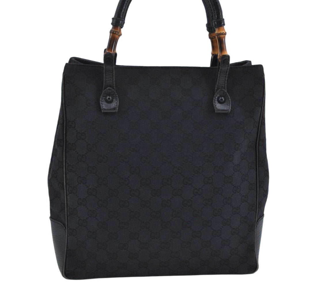 Authentic GUCCI Bamboo Hand Bag GG Canvas Leather 112530 Black L0198