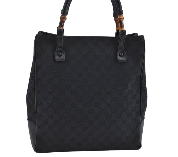 Authentic GUCCI Bamboo Hand Bag GG Canvas Leather 112530 Black L0198