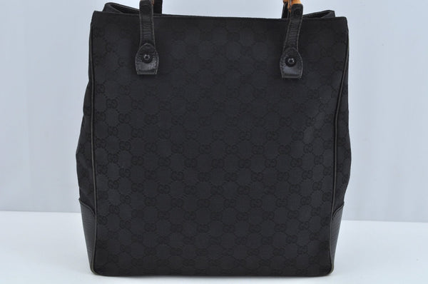 Authentic GUCCI Bamboo Hand Bag GG Canvas Leather 112530 Black L0198