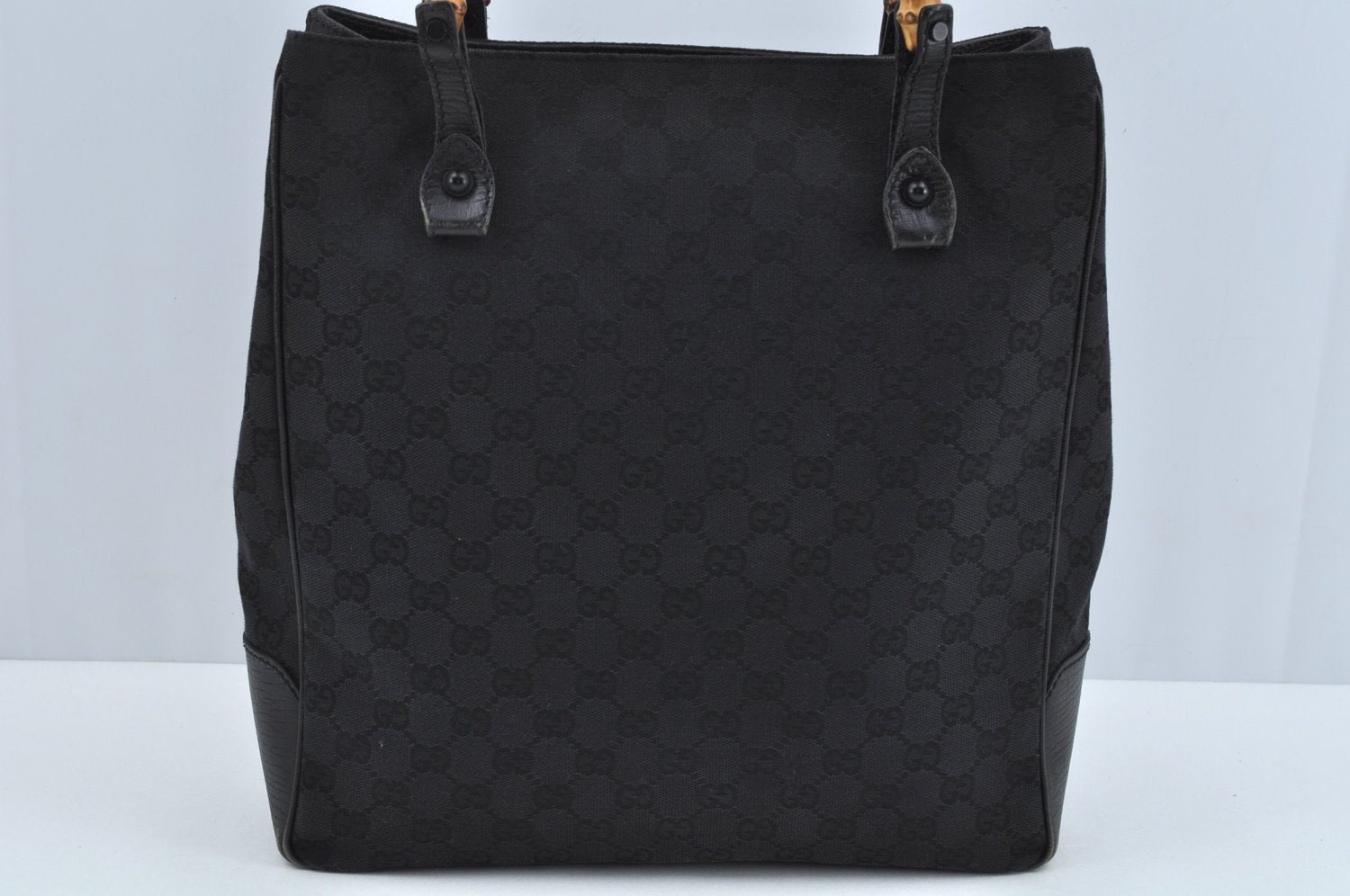 Authentic GUCCI Bamboo Hand Bag GG Canvas Leather 112530 Black L0198