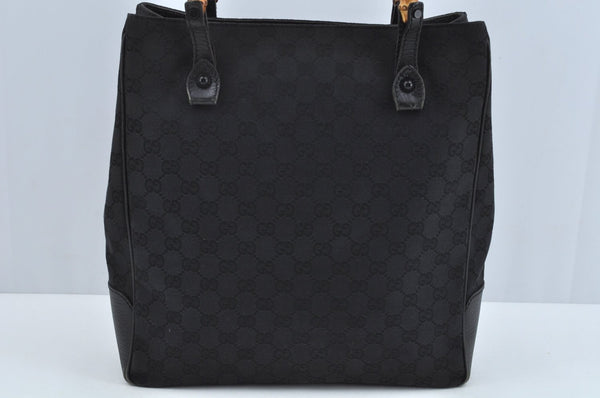 Authentic GUCCI Bamboo Hand Bag GG Canvas Leather 112530 Black L0198