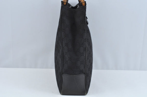 Authentic GUCCI Bamboo Hand Bag GG Canvas Leather 112530 Black L0198