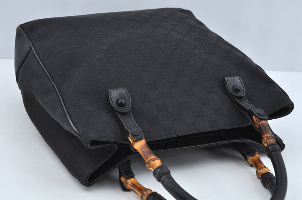 Authentic GUCCI Bamboo Hand Bag GG Canvas Leather 112530 Black L0198