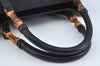 Authentic GUCCI Bamboo Hand Bag GG Canvas Leather 112530 Black L0198