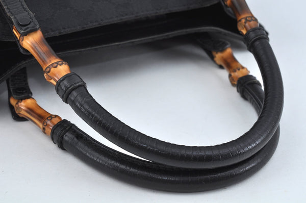 Authentic GUCCI Bamboo Hand Bag GG Canvas Leather 112530 Black L0198
