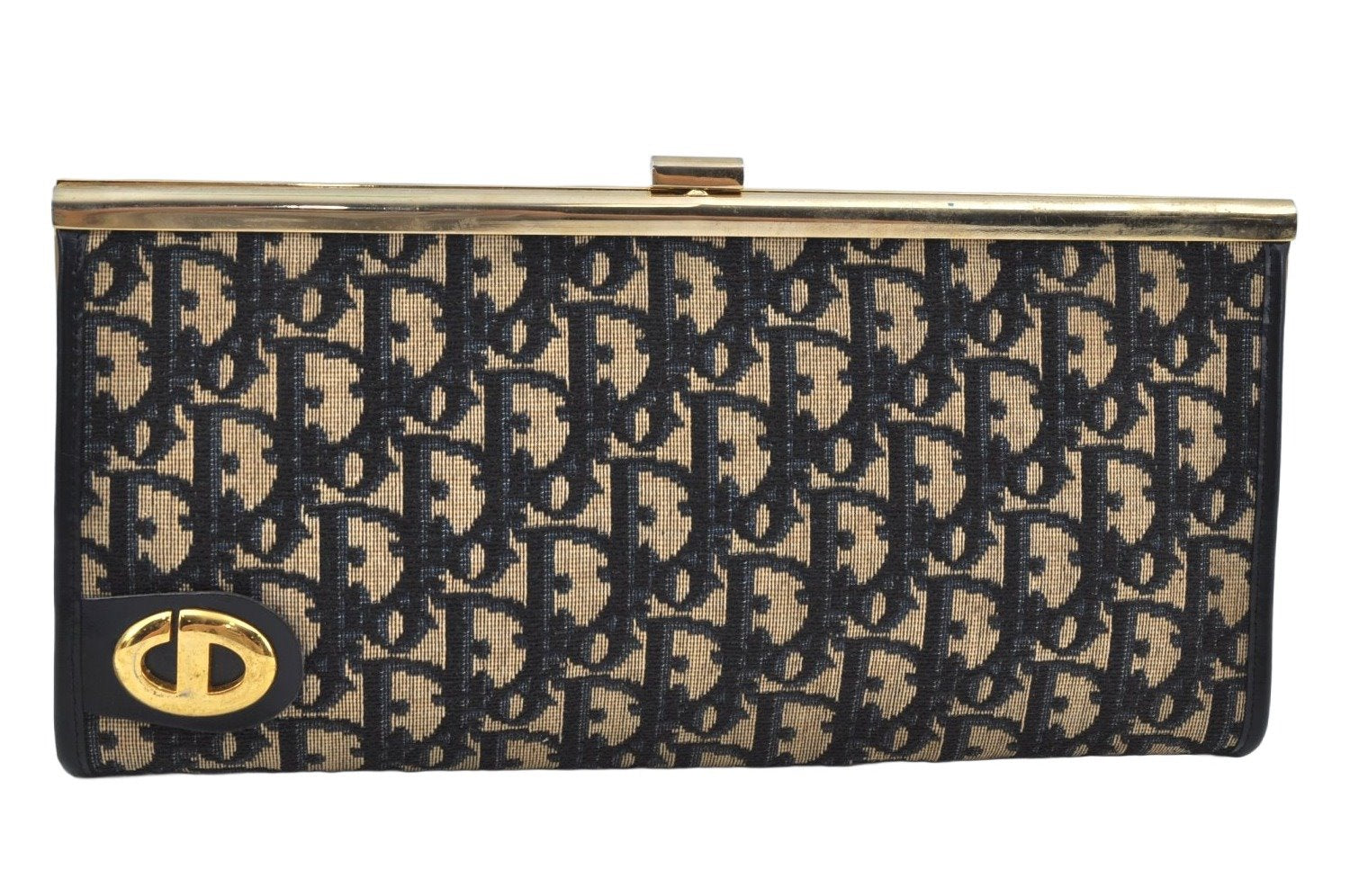Authentic Christian Dior Trotter Clutch Bag Purse Canvas Leather Blue L0204