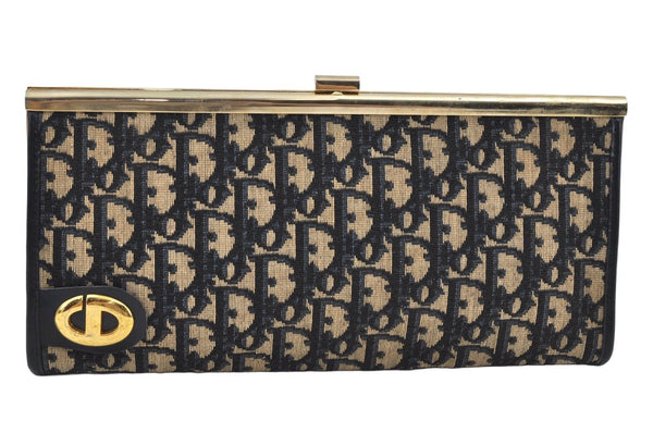 Authentic Christian Dior Trotter Clutch Bag Purse Canvas Leather Blue L0204