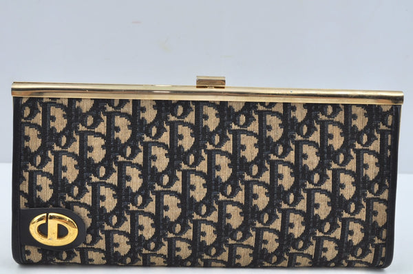 Authentic Christian Dior Trotter Clutch Bag Purse Canvas Leather Blue L0204