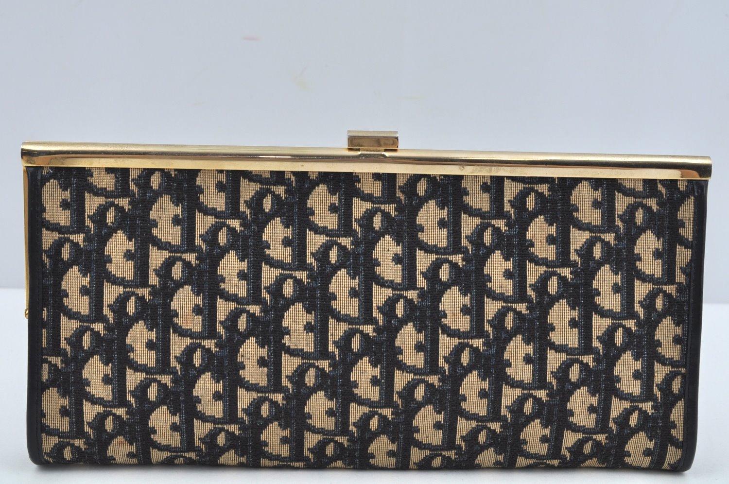 Authentic Christian Dior Trotter Clutch Bag Purse Canvas Leather Blue L0204