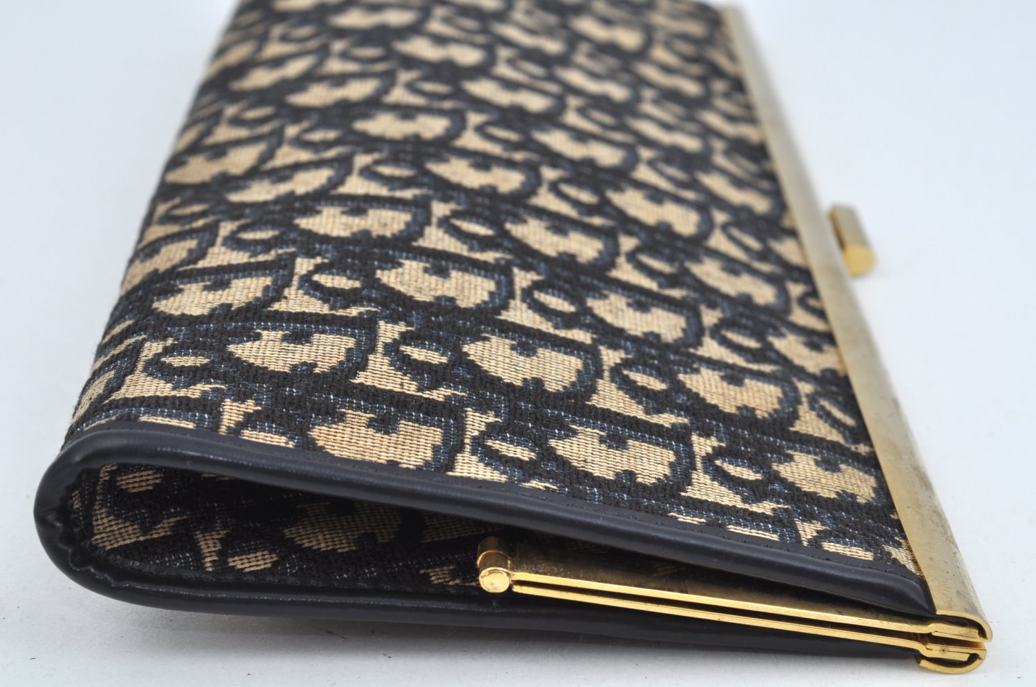 Authentic Christian Dior Trotter Clutch Bag Purse Canvas Leather Blue L0204