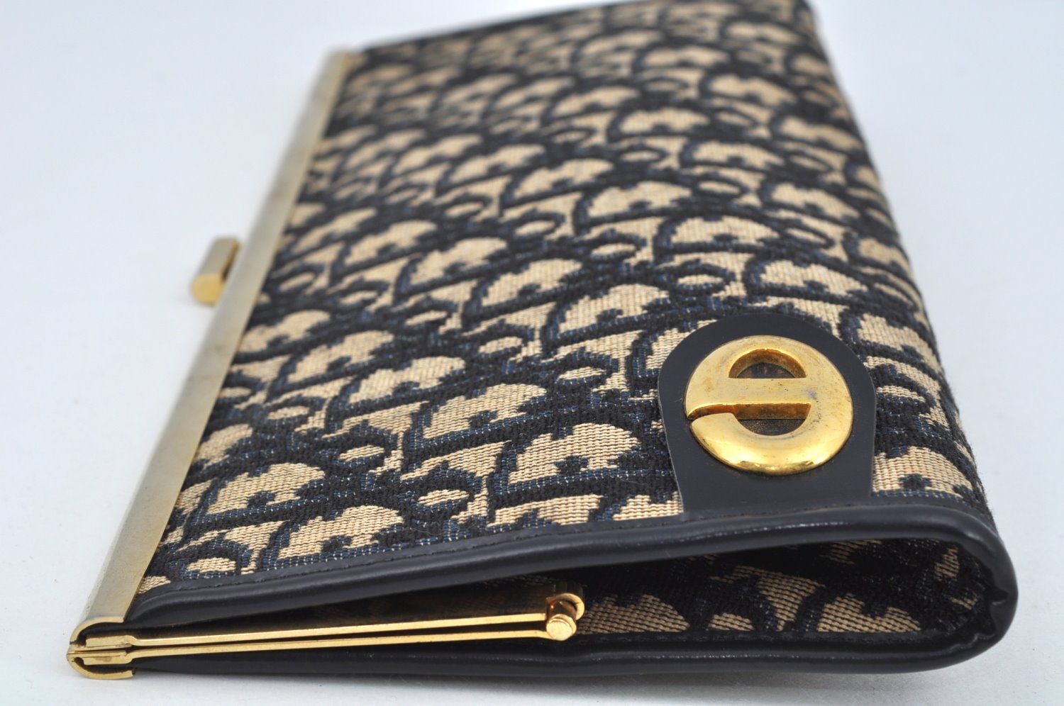 Authentic Christian Dior Trotter Clutch Bag Purse Canvas Leather Blue L0204