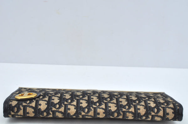 Authentic Christian Dior Trotter Clutch Bag Purse Canvas Leather Blue L0204
