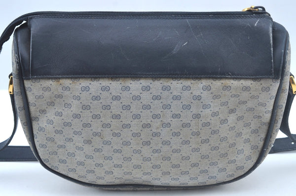 Auth GUCCI Micro GG Sherry Line PVC Leather Shoulder Cross Body Bag Navy L0207