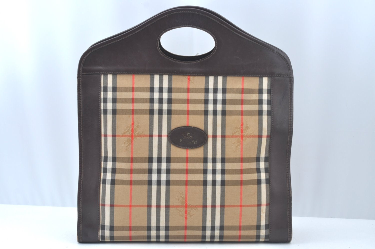 Authentic Burberrys Nova Check Canvas Hand Bag Brown Beige L0208