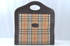 Authentic Burberrys Nova Check Canvas Hand Bag Brown Beige L0208