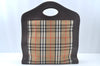 Authentic Burberrys Nova Check Canvas Hand Bag Brown Beige L0208
