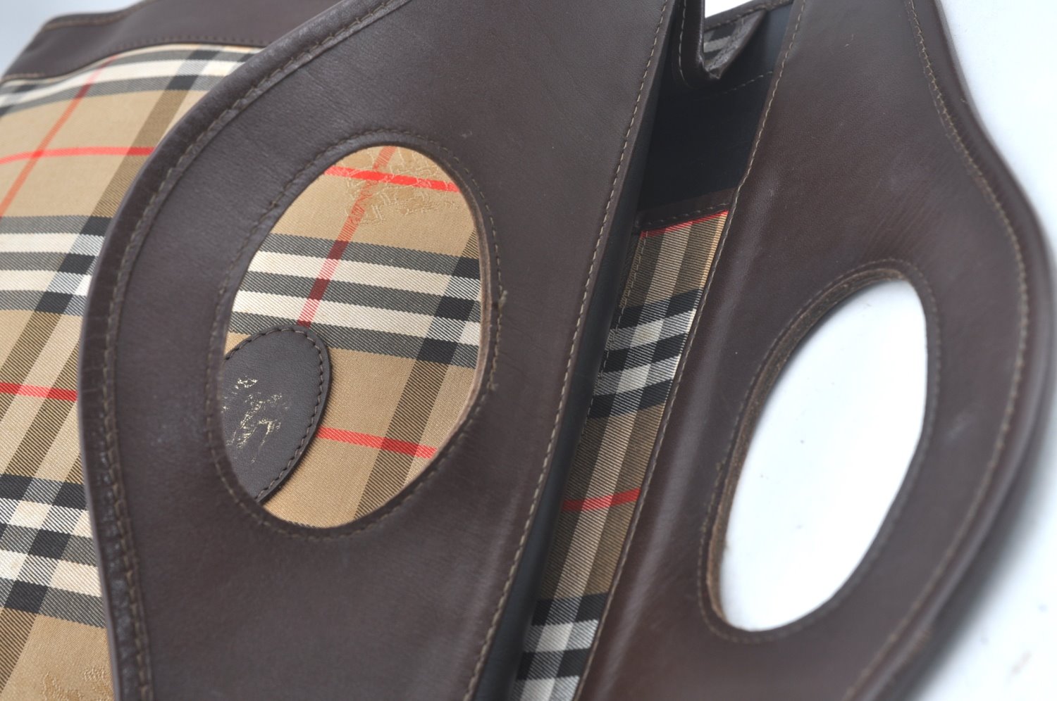 Authentic Burberrys Nova Check Canvas Hand Bag Brown Beige L0208