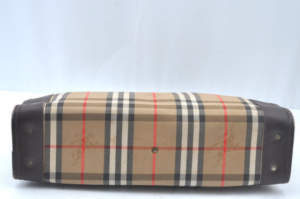 Authentic Burberrys Nova Check Canvas Hand Bag Brown Beige L0208