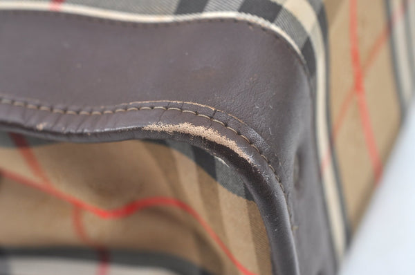 Authentic Burberrys Nova Check Canvas Hand Bag Brown Beige L0208