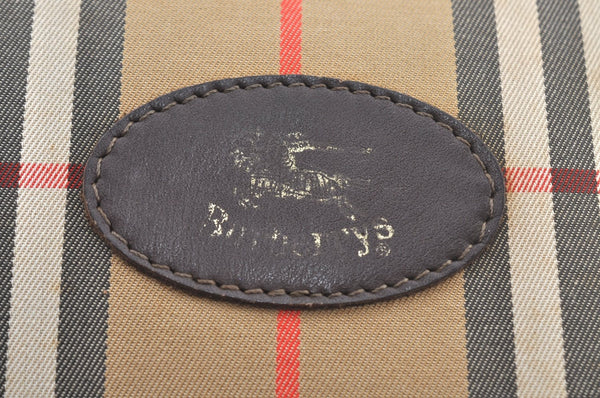 Authentic Burberrys Nova Check Canvas Hand Bag Brown Beige L0208