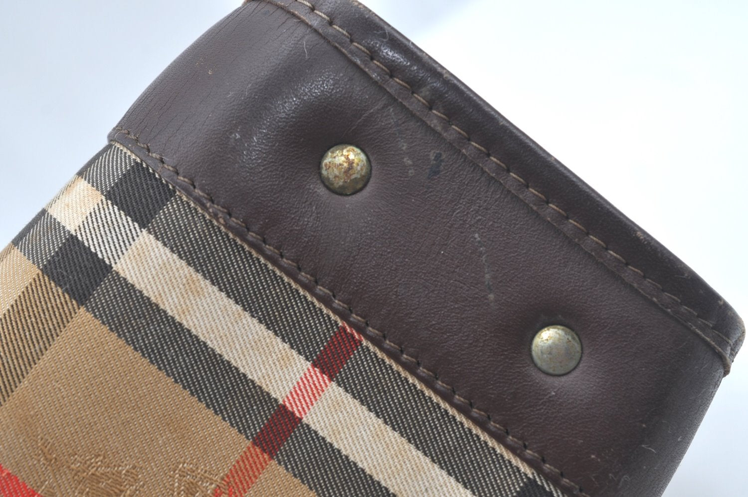 Authentic Burberrys Nova Check Canvas Hand Bag Brown Beige L0208