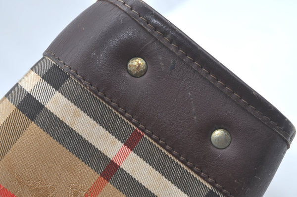 Authentic Burberrys Nova Check Canvas Hand Bag Brown Beige L0208