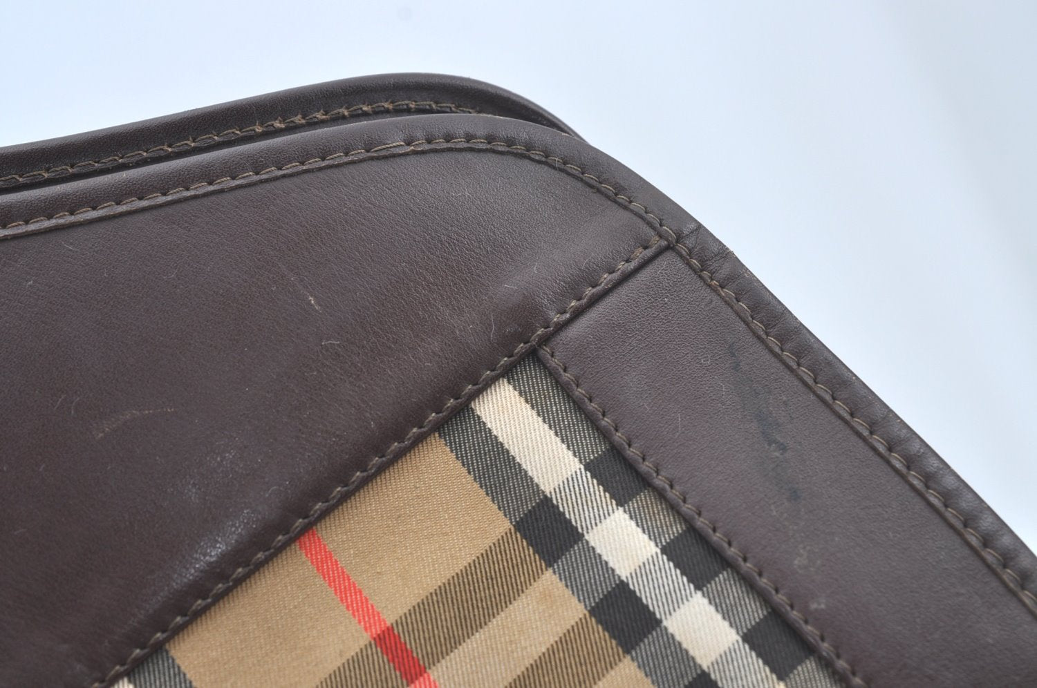 Authentic Burberrys Nova Check Canvas Hand Bag Brown Beige L0208