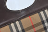 Authentic Burberrys Nova Check Canvas Hand Bag Brown Beige L0208