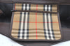Authentic Burberrys Nova Check Canvas Hand Bag Brown Beige L0208