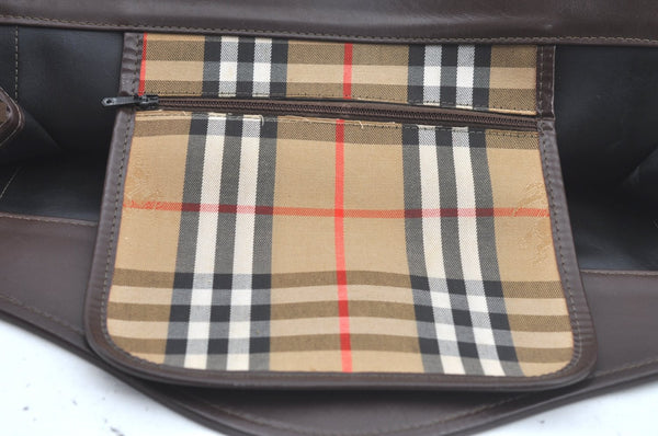 Authentic Burberrys Nova Check Canvas Hand Bag Brown Beige L0208