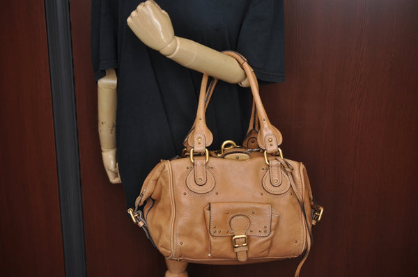 Authentic Chloe Paddington Leather Shoulder Bag Purse Brown L0210